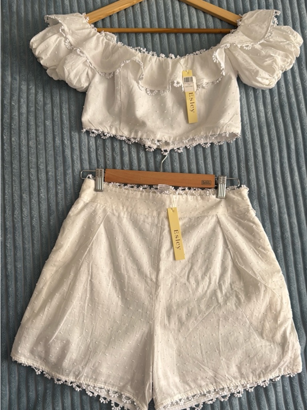 Esley White Eyelet Cotton Crop Top & Shorts Set